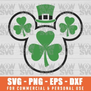 DISNEY MINNIE MOUSE ICON SHAMROCK CLOVERS ST PATRICK'S DAY SVG PNG EPS DXF, CRICUT FILE, SVG FILES CLIP ART