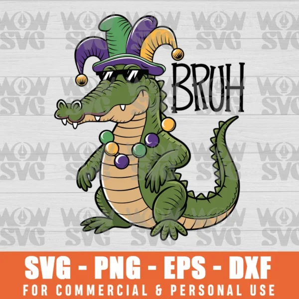 MARDI GRAS ALLIGATOR, PURPLE N GOLD BEADS GATOR IN SHADES AND IN CAP BOYS HUNTING GATOR HUNTING SVG PNG EPS DXF, CRICUT FILE, SVG FILES CLIP ART