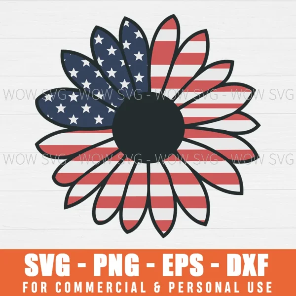 PATRIOTIC SUNFLOWER SVG AMERICAN SUNFLOWER SVG US INDEPENDENCE DAY SVG PNG EPS DXF, CRICUT FILES, SVG FILES CLIP ART