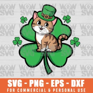 CAT SHAMROCK, ST PATRICK'S DAY SVG PNG EPS DXF, CRICUT FILE, SVG FILES CLIP ART