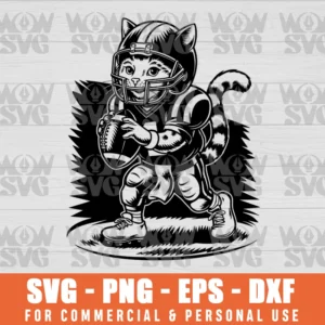 FOOTBALL KITTY CAT QUARTERBACK SPORTS PETS LOVERS FOOTBALL SVG PNG EPS DXF CRICUT FILE SILHOUETTE ART