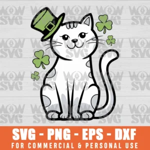 ST. PATRICKS DAY CAT, CAT WITH A LEPRECHAUN HAT SVG PNG EPS DXF, CRICUT FILE, SVG FILES CLIP ART