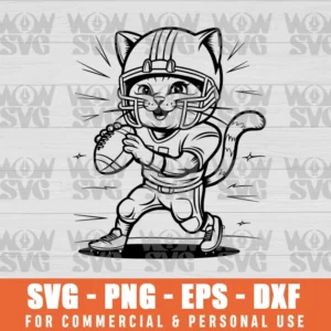 FOOTBALL CAT , LAYERED CRICUT DESIGN CUT FILES SVG PNG EPS DXF CRICUT FILE SILHOUETTE ART