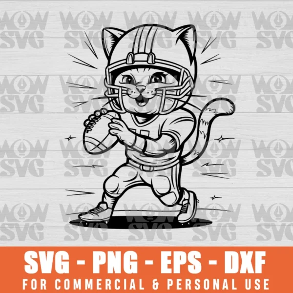 FOOTBALL CAT , LAYERED CRICUT DESIGN CUT FILES SVG PNG EPS DXF CRICUT FILE SILHOUETTE ART