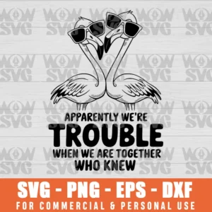 APPARENTLY WE ARE TROUBLE, WHEN WE ARE TOGETHER, WHO KNEW PNG EPS DXF CRICUT FILE SILHOUETTE ART