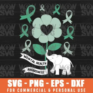 SUNFLOWER GREEN RIBBON ELEPHANT HEALTH MATTERS AWARENESS SVG PNG EPS DXF CRICUT FILE SILHOUETTE ART