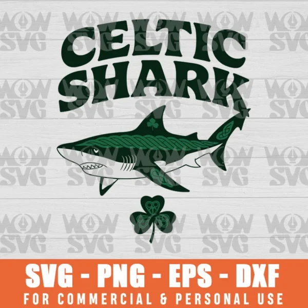 SHARK CELTIC DESIGN STENCIL SILHOUETTE SVG ST PATRICK'S DAY PNG EPS DXF CRICUT FILE SILHOUETTE ART