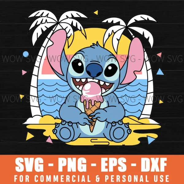 DISNEY SVG LILO & STITCH SVG ICE CREAM SVG RETRO 90S BEACH SVG PNG EPS DXF, CRICUT FILES, SVG FILES CLIP ART