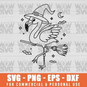 FLAMINGOWEEN WITCH HALLOWEEN FUNNY SVG, HALLOWEEN FLAMINGO WITCH BROOM SVG, HALLOWEEN FLAMINGO RIDING BROOM SVG, PNG, EPS, CRICUT