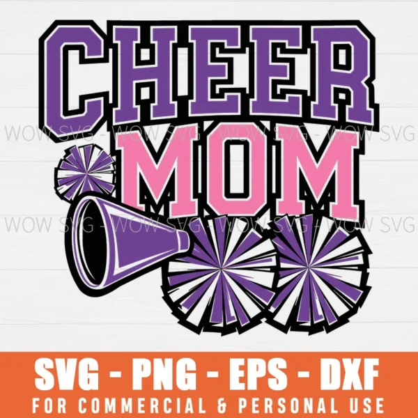 CHEER MOM, CHEER CONE SVG PNG EPS DXF, CRICUT FILES, SVG FILES CLIP ART