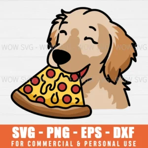 GOLDEN RETRIEVER EATING PIZZA SVG DOG WITH A SLICE OF PIZZA SVG PNG EPS DXF, CRICUT FILES, SVG FILES CLIP ART