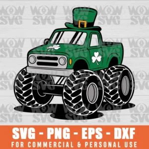 BOYS ST PATRICKS DAY TODDLER LUCKY MONSTER TRUCK, LOADS OF LUCK, ST PATRICK'S DAY SVG PNG EPS DXF, CRICUT FILE, SVG FILES CLIP ART