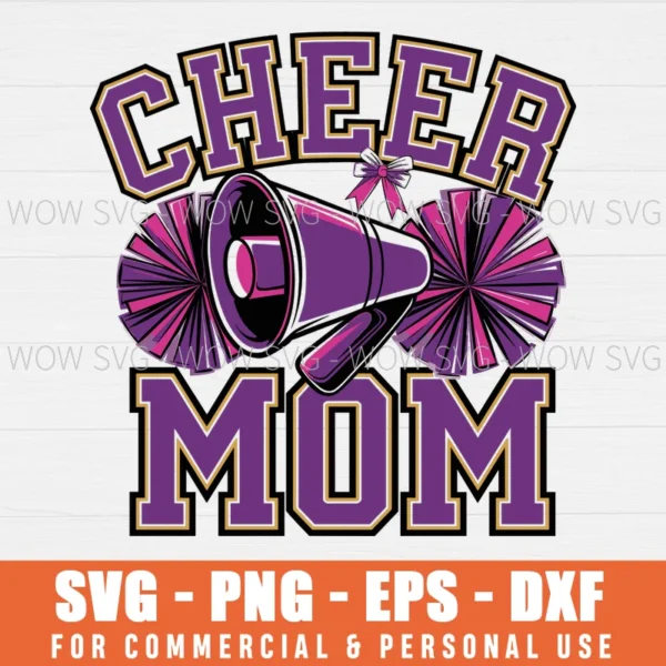 CHEER MOM, POMPOM SVG PNG EPS DXF, CRICUT FILES, SVG FILES CLIP ART