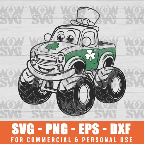 BOYS ST PATRICKS DAY TODDLER LUCKY MONSTER TRUCK LOADS OF LUCK, ST PATRICK'S DAY SVG PNG EPS DXF, CRICUT FILE, SVG FILES CLIP ART