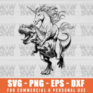 UNICORN RIDING T REX DINOSAUR SVG PNG EPS DXF CRICUT FILE SILHOUETTE ART
