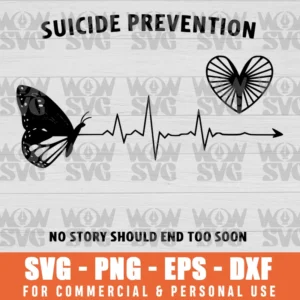 SUICIDE PREVENTION AWARENESS SEMICOLON BUTTERFLY HEARTBEAT SVG PNG EPS DXF CRICUT FILE SILHOUETTE ART