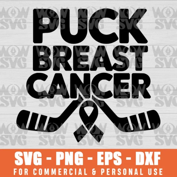 SVG DESIGN THUMBNAIL - Puck Breast Cancer Pink Ribbon Ice Hockey Cancer day