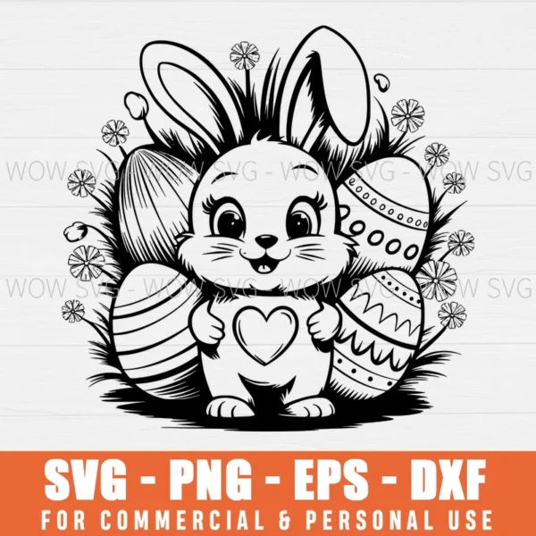 SVG DESIGN THUMBNAIL - Cute Easter Bunny svg Heart easter eggs svg Easter Day