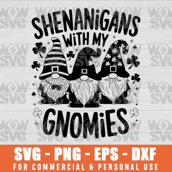 SVG DESIGN THUMBNAIL - SHENANIGANS WITH MY GNOMIES A ST PATRICKS DAY GNOME SHAMROCK