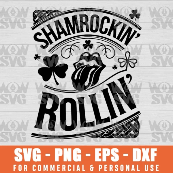 SVG DESIGN THUMBNAIL - SHAMROCKIN AND ROLLIN, SHAMROCK PATRICK'S DAY