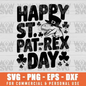 SVG DESIGN THUMBNAIL - HAPPY ST PAT-REX DINOSAUR, SAINT PATRICK'S DAY