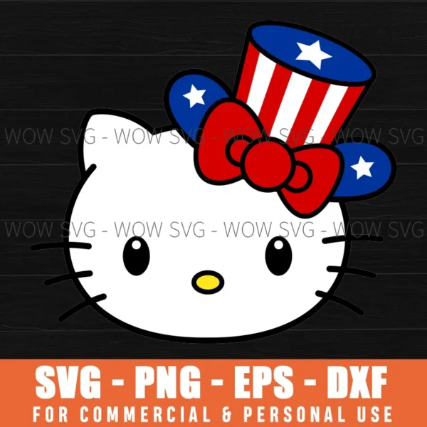 FREE HELLO KITTY, 4TH OF JULY SVG PNG EPS DXF, CRICUT FILES, SVG FILES CLIP ART