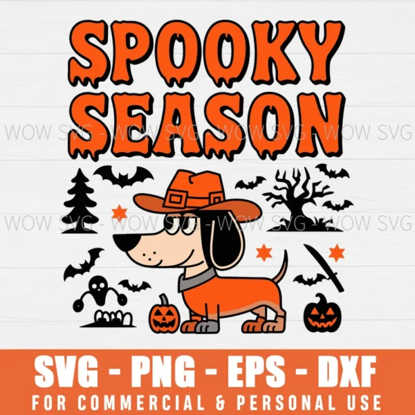SPOOKY SEASON COWBOY DACHSHUND DOG PUMPKIN SVG PNG EPS DXF, CRICUT FILES, SVG FILES CLIP ART