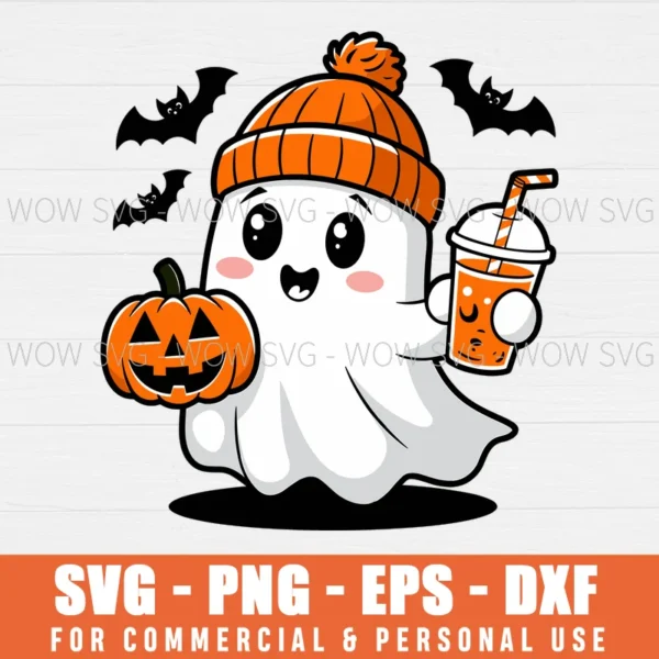 CUTE GHOST PUMPKIN COFFEE FALL SEASON SVG PNG EPS DXF, CRICUT FILES, SVG FILES CLIP ART