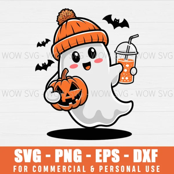 HALLOWEEN, CUTE GHOST PUMPKIN COFFEE FALL SEASON SVG PNG EPS DXF, CRICUT FILES, SVG FILES CLIP ART