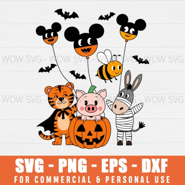 RETRO POOH GHOST HALLOWEEN MICKEY BALLOONS SVG PNG EPS DXF, CRICUT FILES, SVG FILES CLIP ART