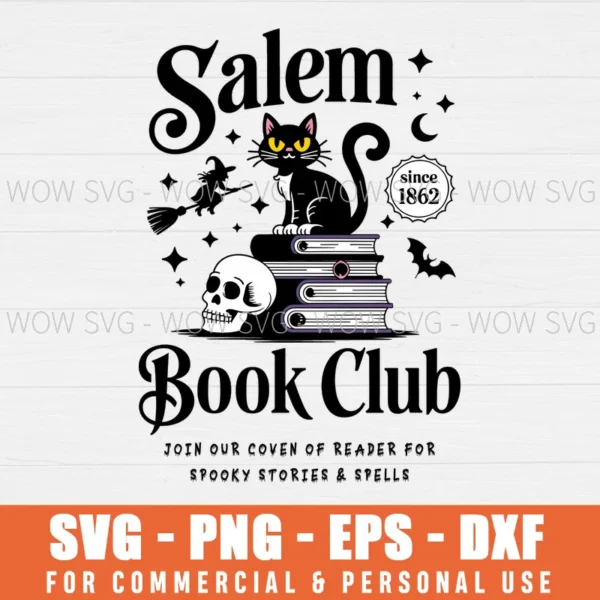 SALEM WITCH BOOK CLUB, HALLOWEEN 2025 SVG PNG EPS DXF, CRICUT FILES, SVG FILES CLIP ART
