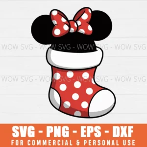 MINNIE SANTA SOCK CHRISTMAS SVG PNG EPS DXF, CRICUT FILES, SVG FILES CLIP ART