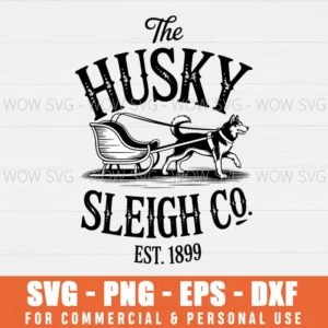 RETRO HUSKY SLEIGH CO VINTAGE DOG CHRISTMAS SVG PNG EPS DXF, CRICUT FILES, SVG FILES CLIP ART