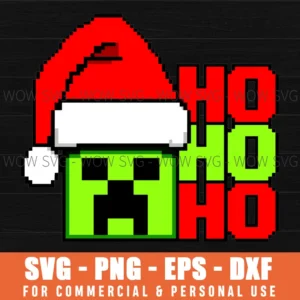 MINEC INSPIRED CHRISTMAS CREEPER SANTA BLOCK CRISP LINES SVG PNG EPS DXF, CRICUT FILES, SVG FILES CLIP ART