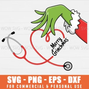 MERRY GRINCHMAS STETHOSCOPE FUNNY GRINCH DOCTOR CHRISTMAS SVG PNG EPS DXF, CRICUT FILES, SVG FILES CLIP ART
