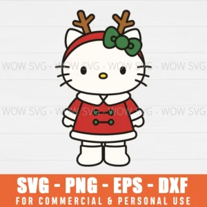 REINDEER HELLO KITTY CHRISTMAS SVG PNG EPS DXF, CRICUT FILES, SVG FILES CLIP ART