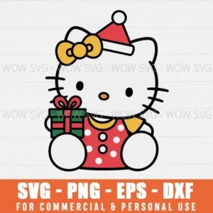 HELLO KITTY WITH CHRISTMAS GIFT SVG PNG EPS DXF, CRICUT FILES, SVG FILES CLIP ART