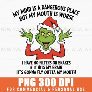 GRINCH SANTA CLAUS MIND IS A DANGEROUS PLACE MOUTH IS WORSE PNG