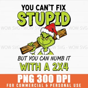 GRINCH CHRISTMAS YOU CANT FIX STUPID BUT YOU CAN NUMB IT WITH 2X4 PNG