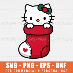 HELLO KITTY CHRISTMAS STOCKING SVG PNG EPS DXF, CRICUT FILES, SVG FILES CLIP ART