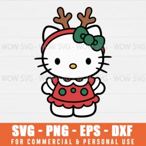 HELLO KITTY REINDEER CHRISTMAS SVG KAWAII KITTY CAT SVG PNG EPS DXF, CRICUT FILES, SVG FILES CLIP ART