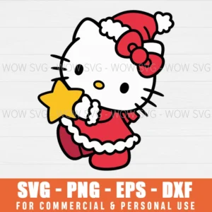 HELLO KITTY CHRISTMAS STAR SVG PNG EPS DXF, CRICUT FILES, SVG FILES CLIP ART