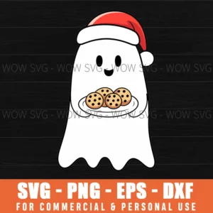 CHRISTMAS GHOST HOLDING COOKIES CUTE XMAS SVG PNG EPS DXF, CRICUT FILES, SVG FILES CLIP ART