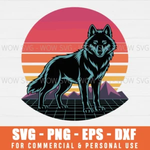 RETRO WOLF SVG PNG EPS DXF, CRICUT FILES, SVG FILES CLIP ART