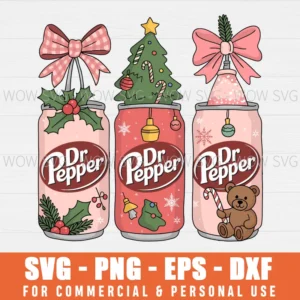 DR PEPPER MERRY CHRISTMAS XMAS DR PEPPER DRINK SVG PNG EPS DXF, CRICUT FILES, SVG FILES CLIP ART