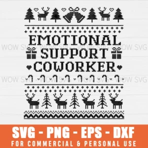 SVG DESIGN THUMBNAIL - Emotional Support Coworker Ugly Christmas Xmas Funny Gift PNG 300dpi