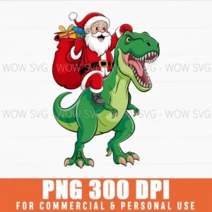 SANTA RIDING A DINOSAUR T-REX CHRISTMAS PNG