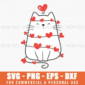 Cat Valentine Heart Lovers Cute Kitty Love Svg Png