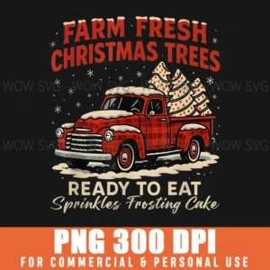 FARM FRESH DEBBIE CHRISTMAS CAKE RETRO RED TRUCK PNG