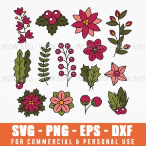 Free Colorful Set Christmas Flowers Svg Png